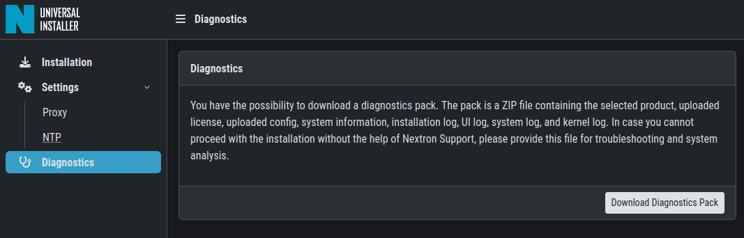 Diagnostics of the Universal Installer