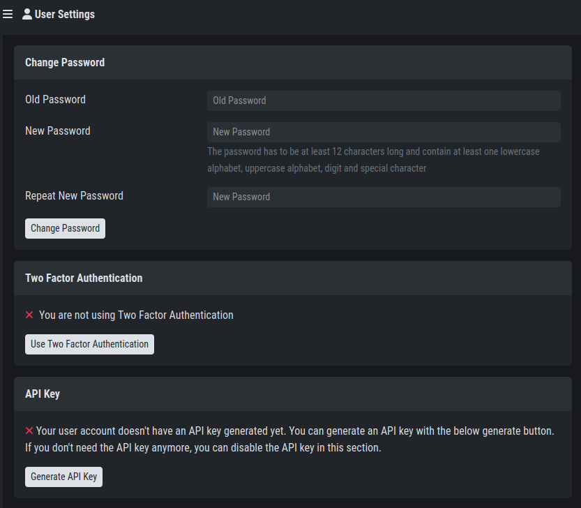 Security Center User Settings
